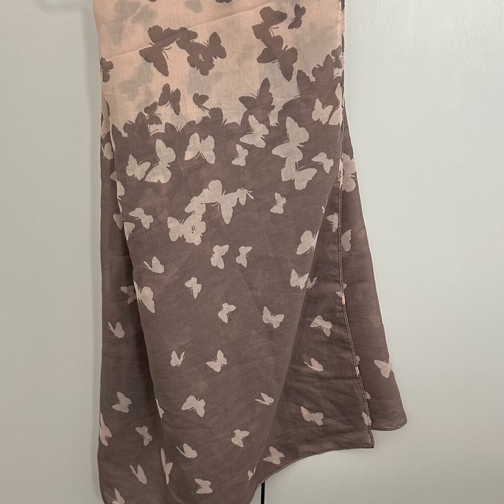 Taupe & Blush Butterfly Print Lightweight Scarf